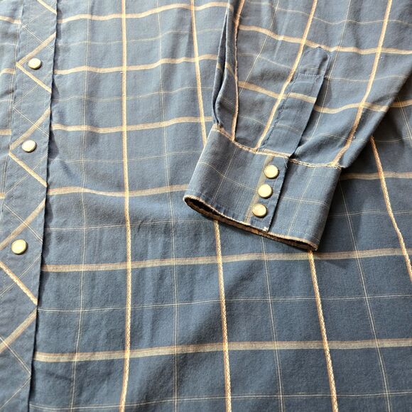 Falcon Bay Mens Blue Plaid Pearl Snap Western Shirt 3XLT Pockets Long Sleeve - Picture 3 of 6